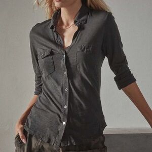 James Perse $185 Sheer Slub Side Panel Shirt Size 2 Carbon Gray Button Down